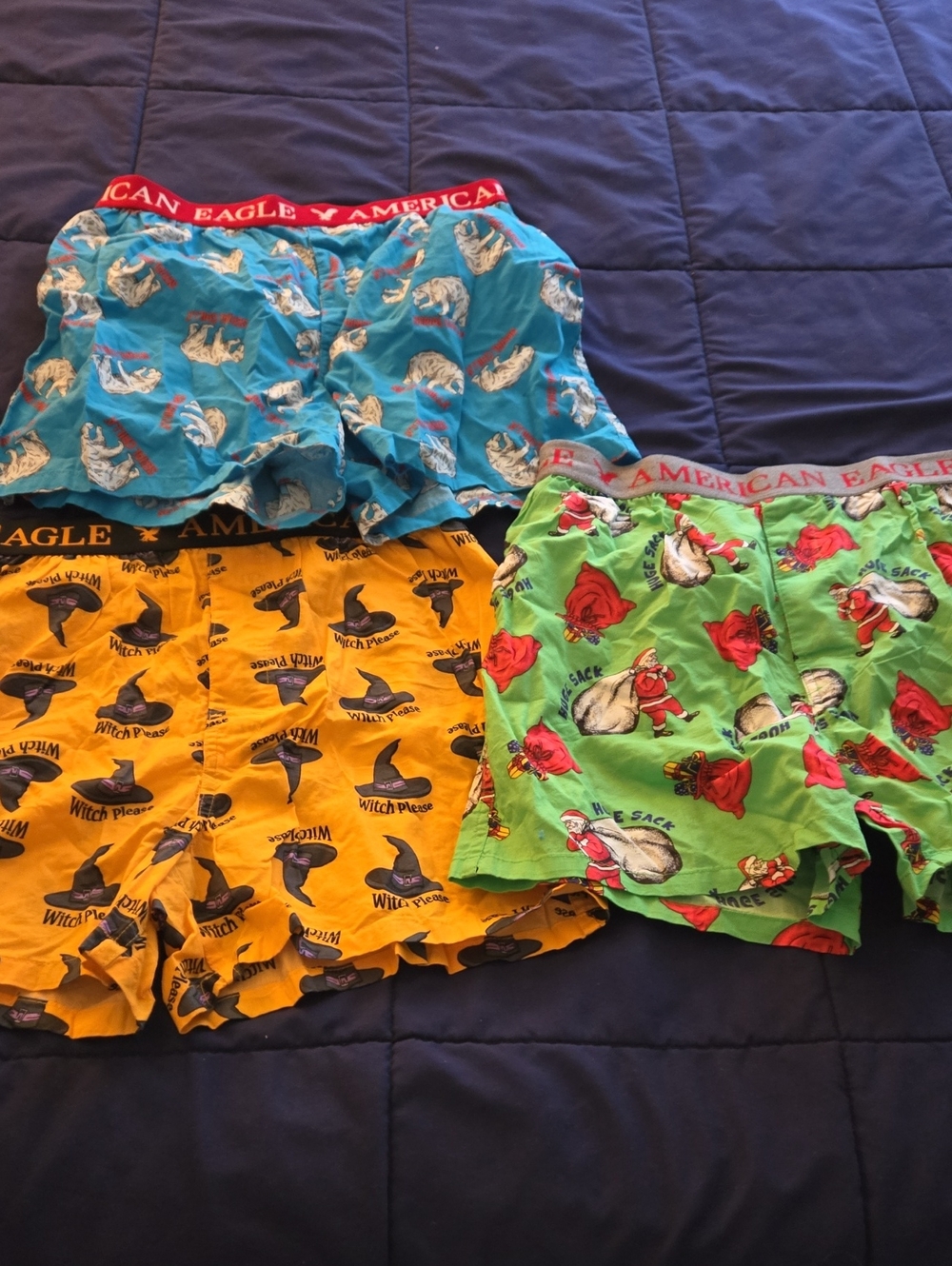 American Eagle Outfitters Kids 3-Pack Printed Boxer Shorts - Blue, Yellow, Green
